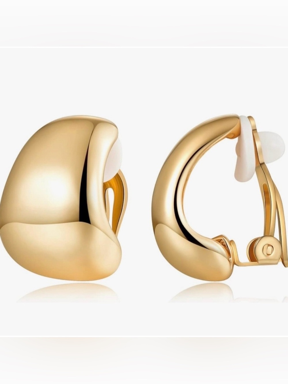 Polished Gold Clip-On Hoop Earrings - Women's Jewelry